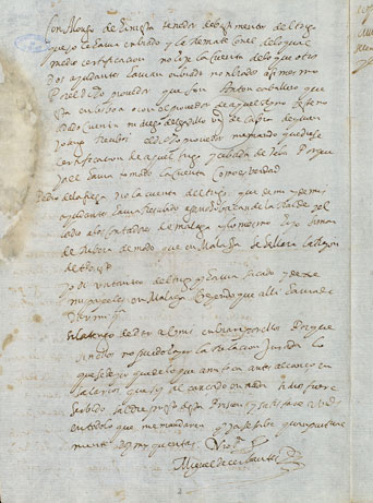Alegación en forma de acta que escribe desde la cárcel en que se informa de las partidas de trigo y cebada del año 1591